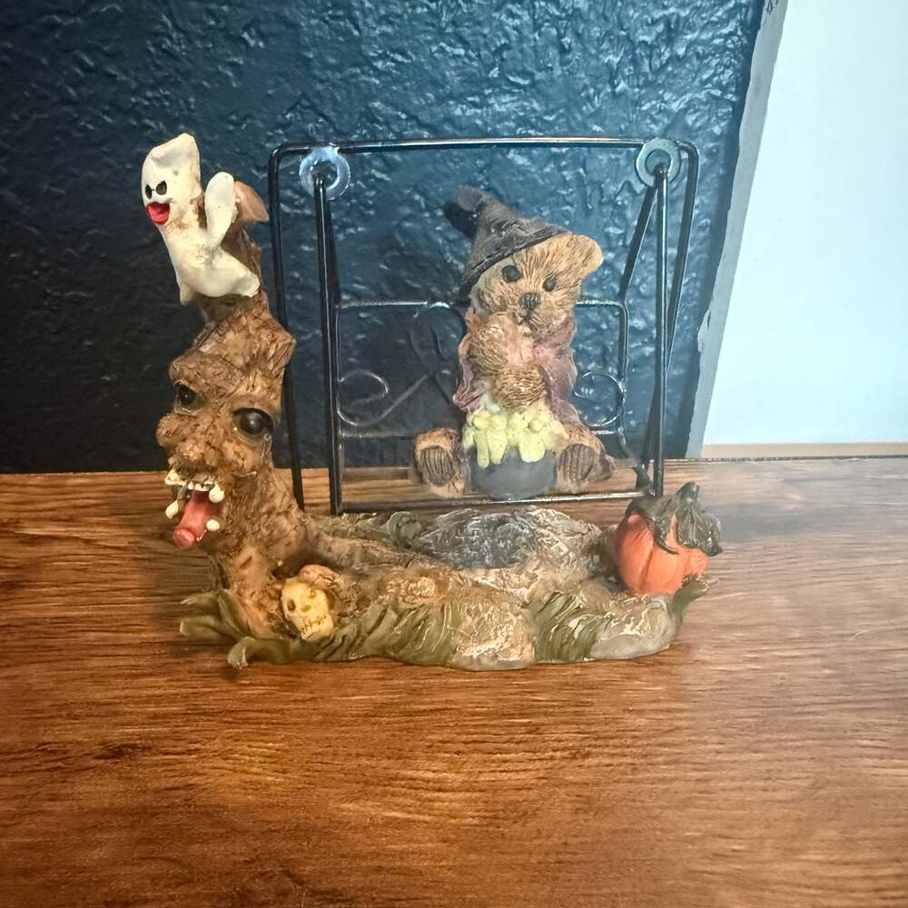 K's Collection Halloween Figurine Bear on Swing, Spooky Tree with Ghost